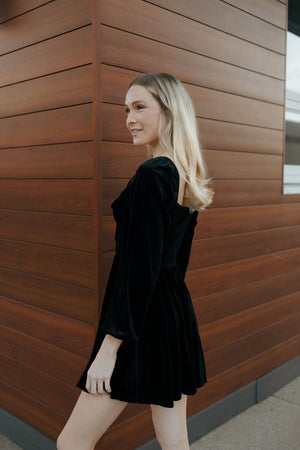 Velvet Button Down Dress, Black