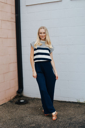 Stripe Sweater Top, Navy