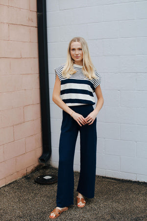 Stripe Sweater Top, Navy