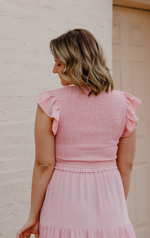 Flutter Sleeve Dress, Pink