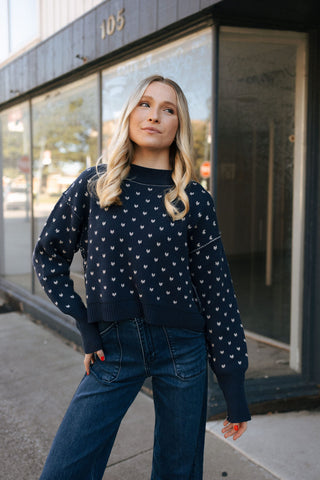 Patterned Sweater, Navy