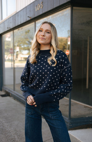 Patterned Sweater, Navy