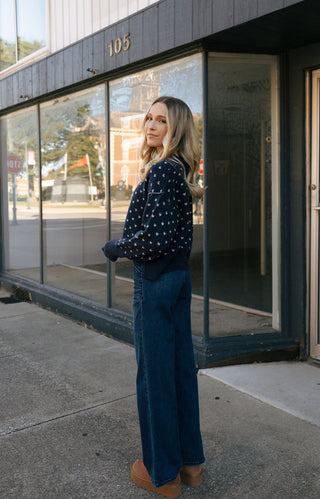 Patterned Sweater, Navy