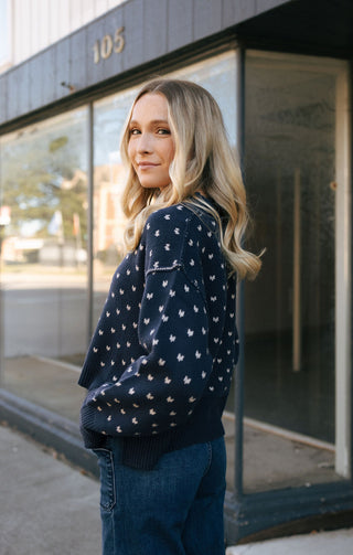 Patterned Sweater, Navy