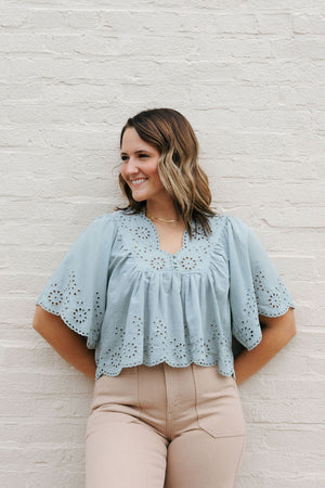 Eyelet Top, Seagreen