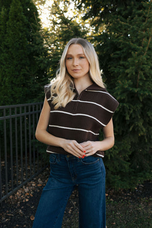 Zip Sweater, Brown Stripe