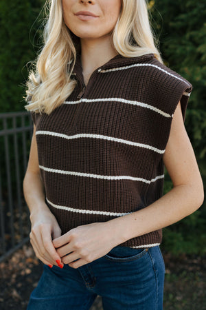 Zip Sweater, Brown Stripe