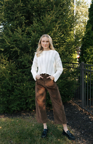 Slouchy Cord Barrel Pants, Brown *final sale*