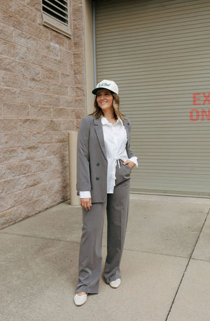 Pinstripe Blazer, Gray