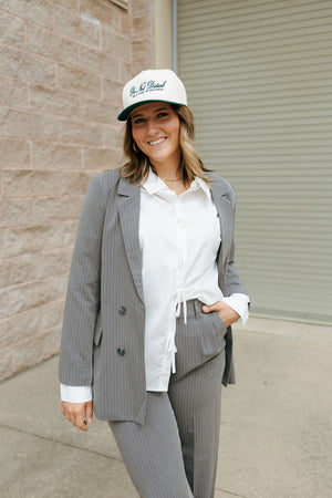 Pinstripe Blazer, Gray