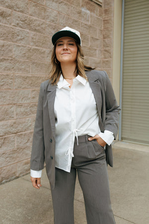 Pinstripe Blazer, Gray