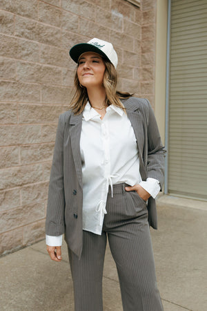 Pinstripe Blazer, Gray