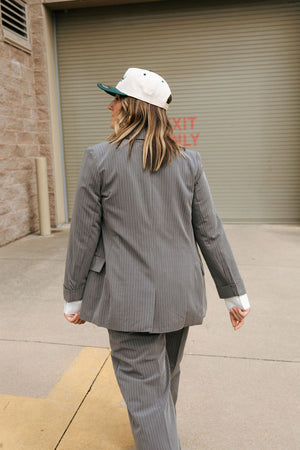 Pinstripe Blazer, Gray