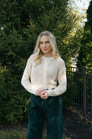 Crochet Button Cardigan, Beige *final sale*