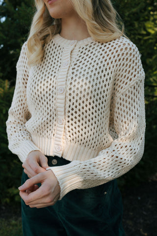 Crochet Button Cardigan, Beige *final sale*