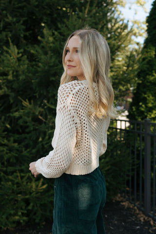 Crochet Button Cardigan, Beige *final sale*