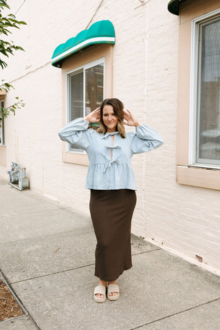 Denim Stripe Bow Tie Shirt