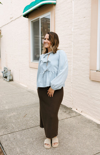 Denim Stripe Bow Tie Shirt