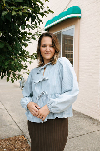 Denim Stripe Bow Tie Shirt