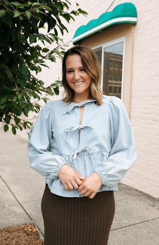 Denim Stripe Bow Tie Shirt