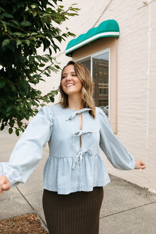 Denim Stripe Bow Tie Shirt