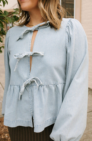 Denim Stripe Bow Tie Shirt