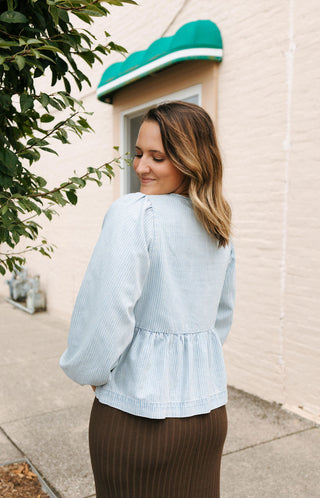 Denim Stripe Bow Tie Shirt