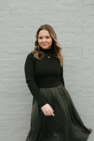 Olive Sweater Combo Dress