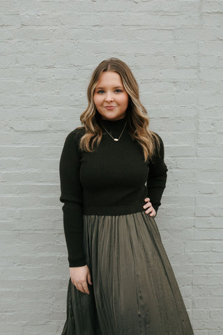 Olive Sweater Combo Dress