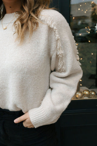 Fringey Sweater, Tan