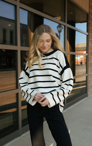 Stripe Sweater, Black/White