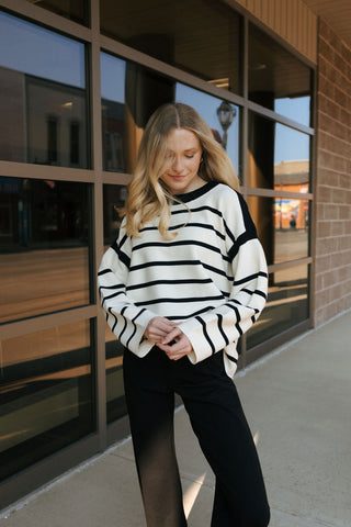 Stripe Sweater, Black/White