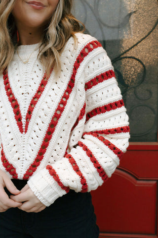 Red/Cream Stripe Crochet Sweater