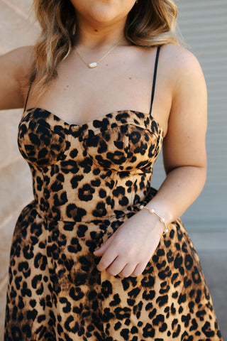 Leopard Bustier Midi Dress