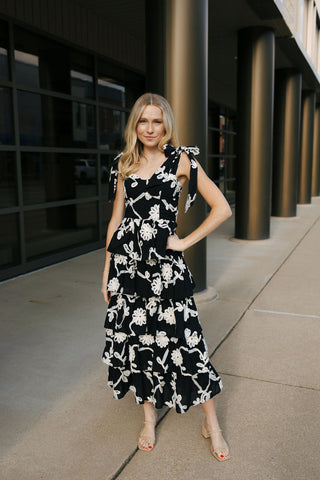 Black Floral Midi Dress