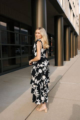 Black Floral Midi Dress