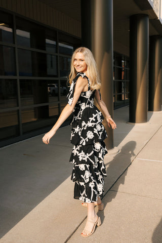 Black Floral Midi Dress