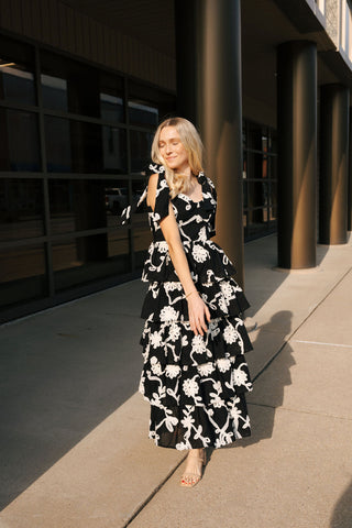 Black Floral Midi Dress