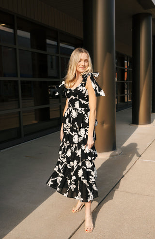 Black Floral Midi Dress