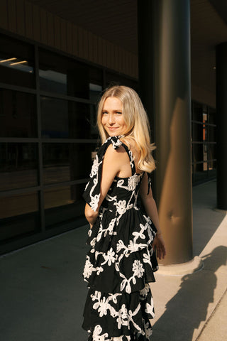 Black Floral Midi Dress