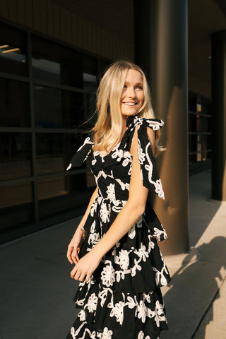 Black Floral Midi Dress