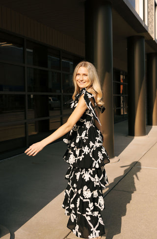 Black Floral Midi Dress