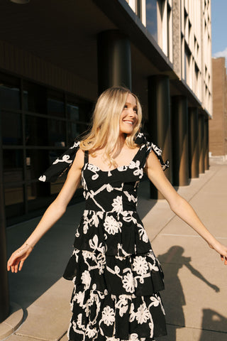 Black Floral Midi Dress