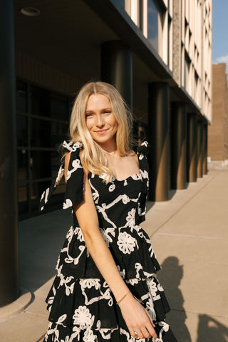 Black Floral Midi Dress