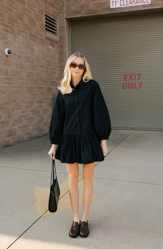 Bubble Hem Dress, Black *final sale