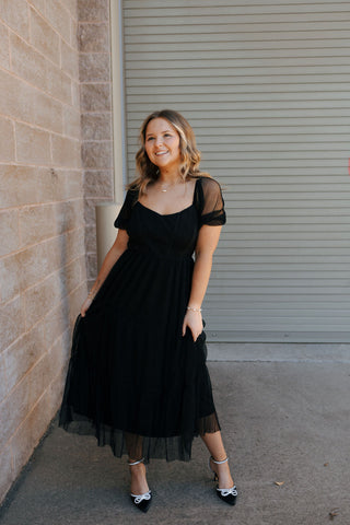 Organza Puff Sleeve Dress, Black *final sale