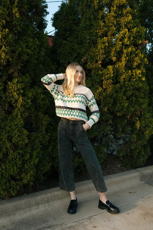 Aztec Sweater, Green/Cream