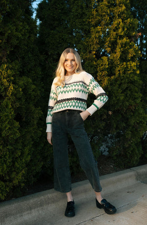 Aztec Sweater, Green/Cream