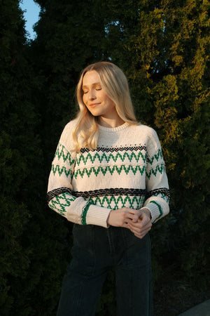 Aztec Sweater, Green/Cream