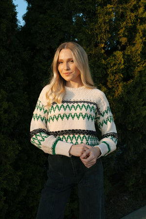 Aztec Sweater, Green/Cream